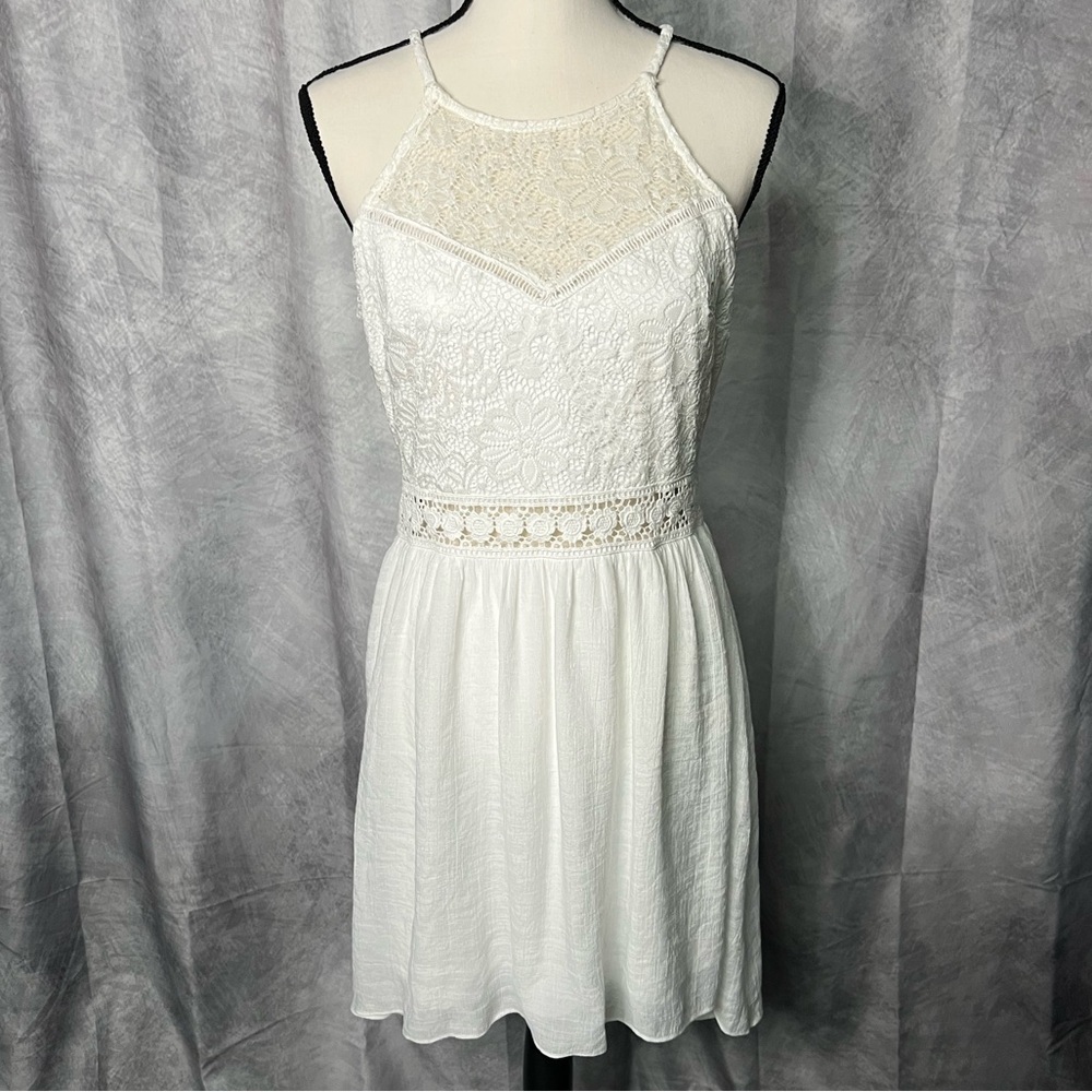 by & by Halter Neck White Lace Mini High Low Dress - size 13